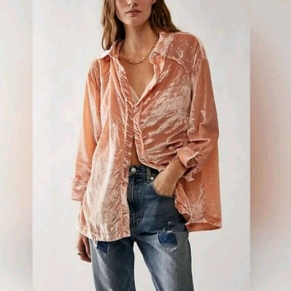 We The Free Tops - We The Free People Marianne Velvet Peach Longsleeve Womans Top Small